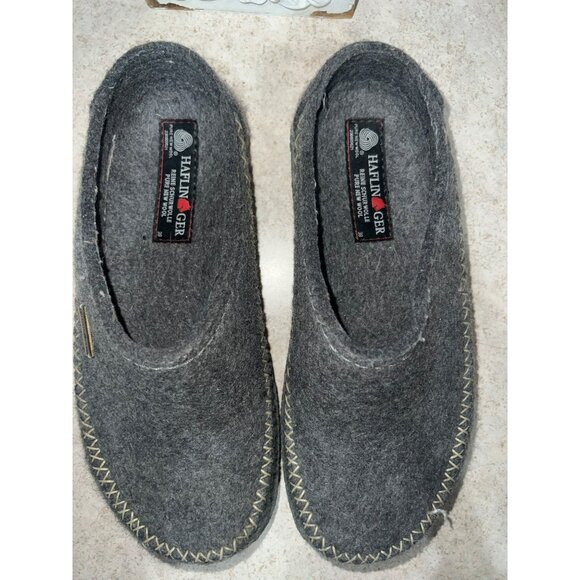 Haflinger Gray Wool Felt Slip-On House Slippers With Stitch Detail 38 - Picture 4 of 7